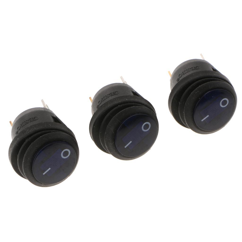 3 pieces 12V 200V Car Truck Round Rocker Toggle LED Switch Blue Light On-off Control
