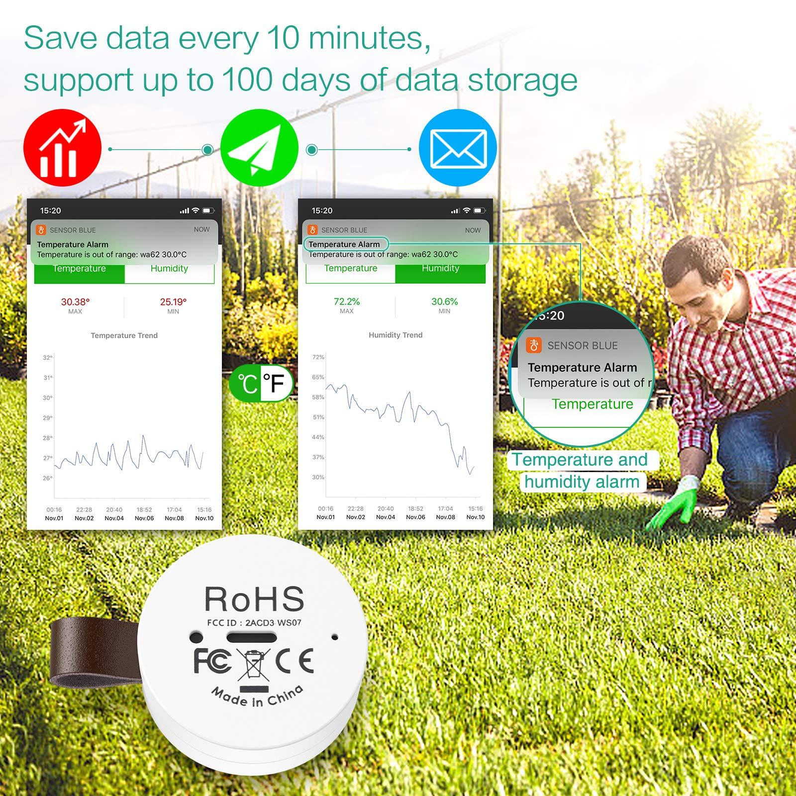 Máy đo nhiệt kế Bluetooth, bên trong Mini không dây-Hygrometer không dây với chức năng xuất dữ liệu, tương thích với iOS và Android cho rượu vang, phòng khách, phòng trẻ em, nhà, v.v.