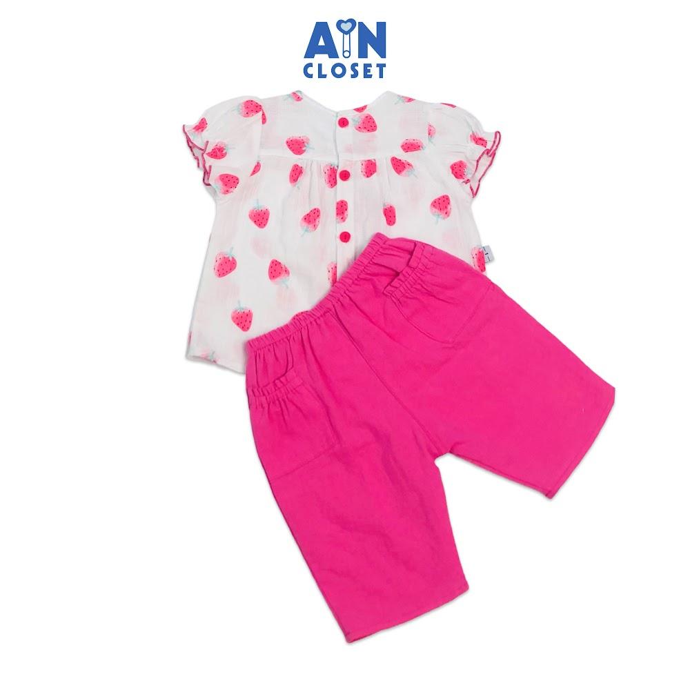 Bộ quần áo lửng bé gái họa tiết Dâu nơ quần hồng sen cotton boi - AICDBGFBYQZE - AIN Closet