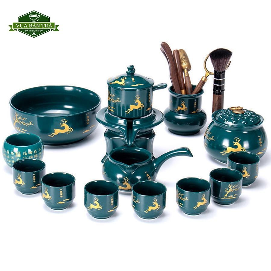 Bộ Ấm Chén Cối Xay Pha Trà Gốm Sứ Cảnh Đức Tráng Men Cao Cấp