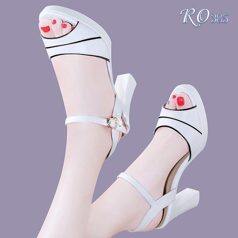 Sandal cao gót nữ, da lì cao cấp ROSATA RO385 cao 8p - Trắng - HÀNG VIỆT NAM - BKSTORE