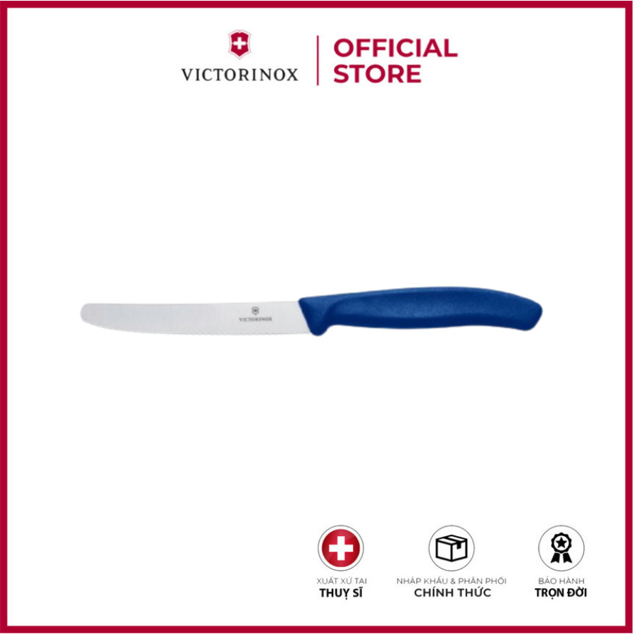 Dao bếp Victorinox Tomato and sausage knives (round tip, wavy edge, 11cm) màu xanh dương