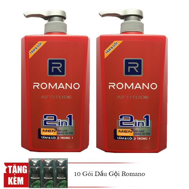 Bộ 2 chai Tắm Gội 2in1 Romano Attitude + Tặng 10 gói dầu gội Romano
