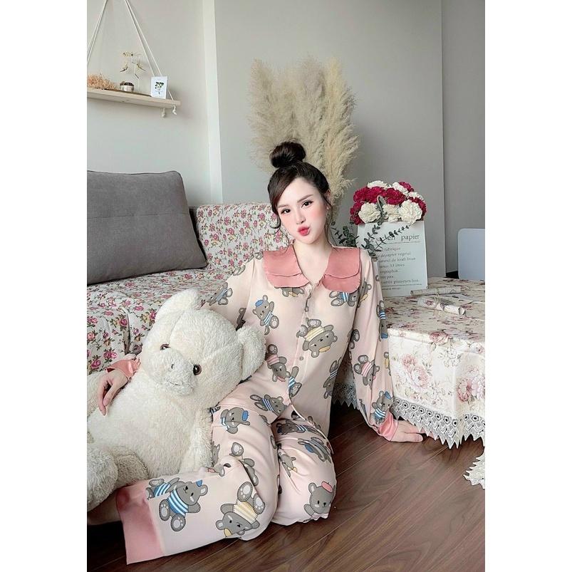 Bộ đồ bầu pijama-Bộ lụa gấm dài tay sau sinh