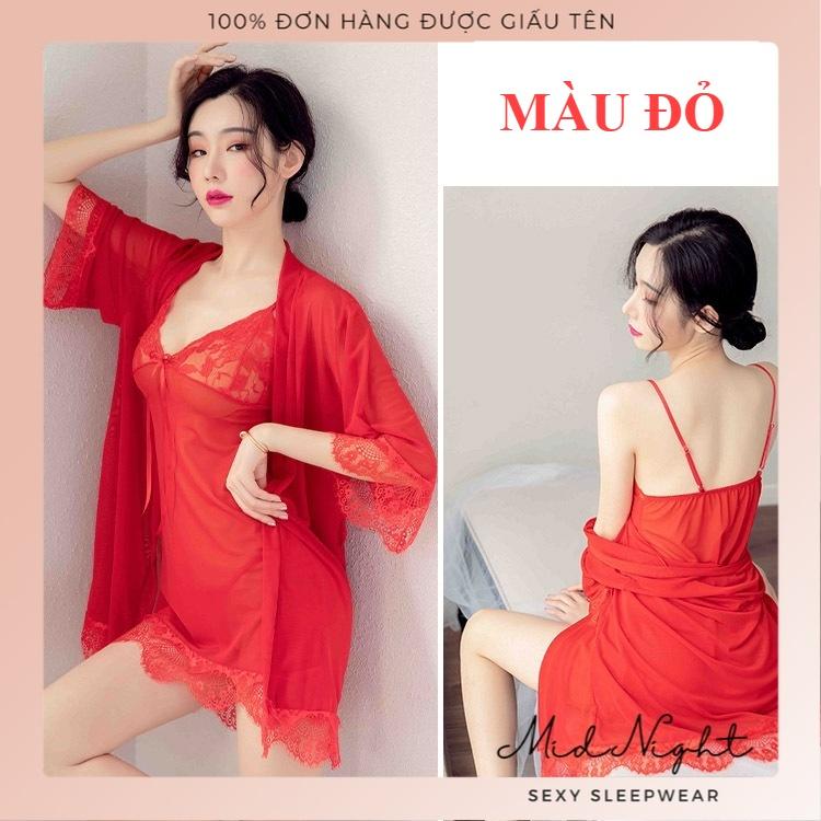 Bộ Đồ Ngủ Ren Sexy - Váy Ngủ Gợi Cảm Mid Night Sexy - Đồ Lót Gợi Cảm Nữ Size Lớn Xuyên Thấu Cám Dỗ - Màu Hồng Cánh Sen