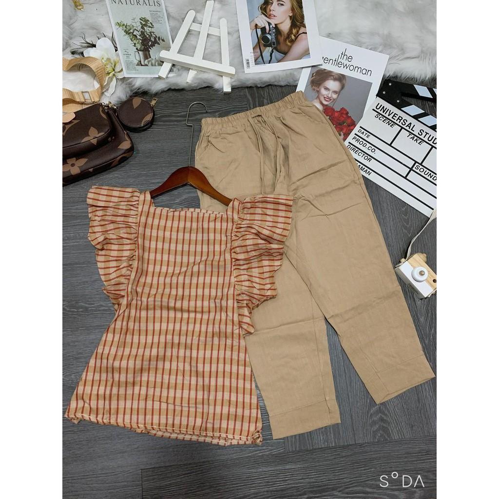 SET BỘ ÁO CARO KÈM QUẦN THÔ MỀM-SIZE 42-60KG