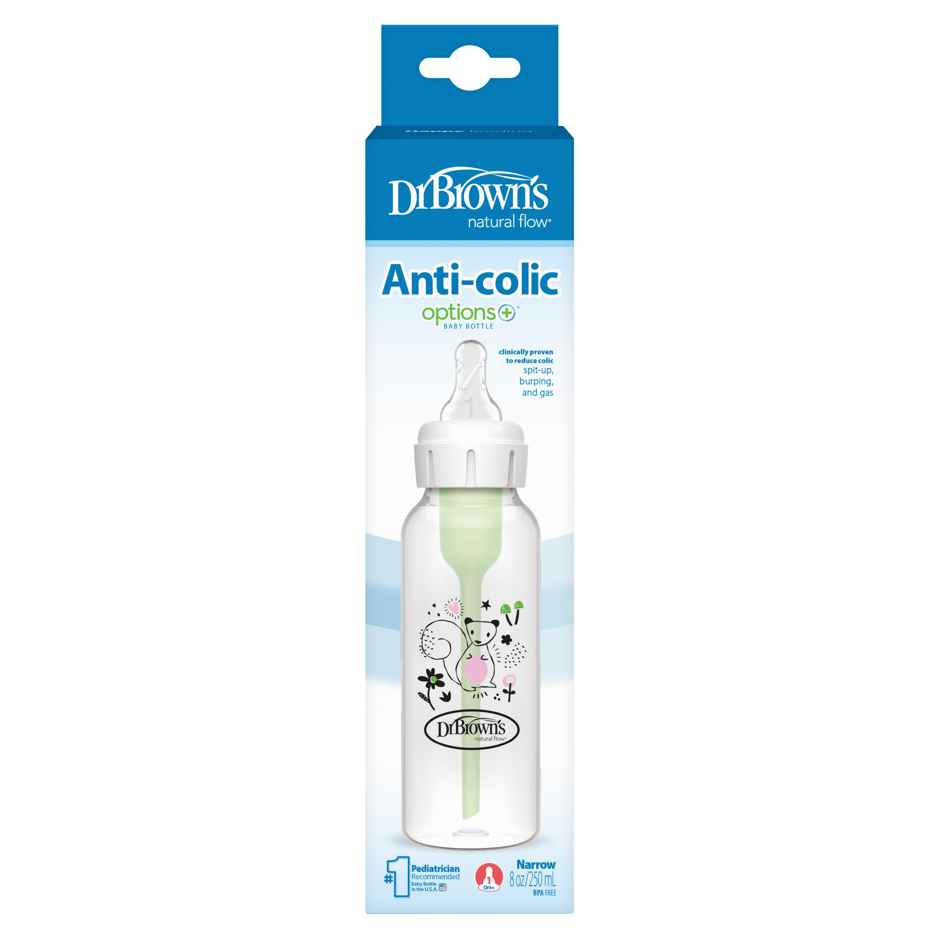 [ SB81108-ESX ] Bình sữa Dr.Brown's cổ thường 250ml hình con sóc, nhựa PP, phiên bản Options Plus