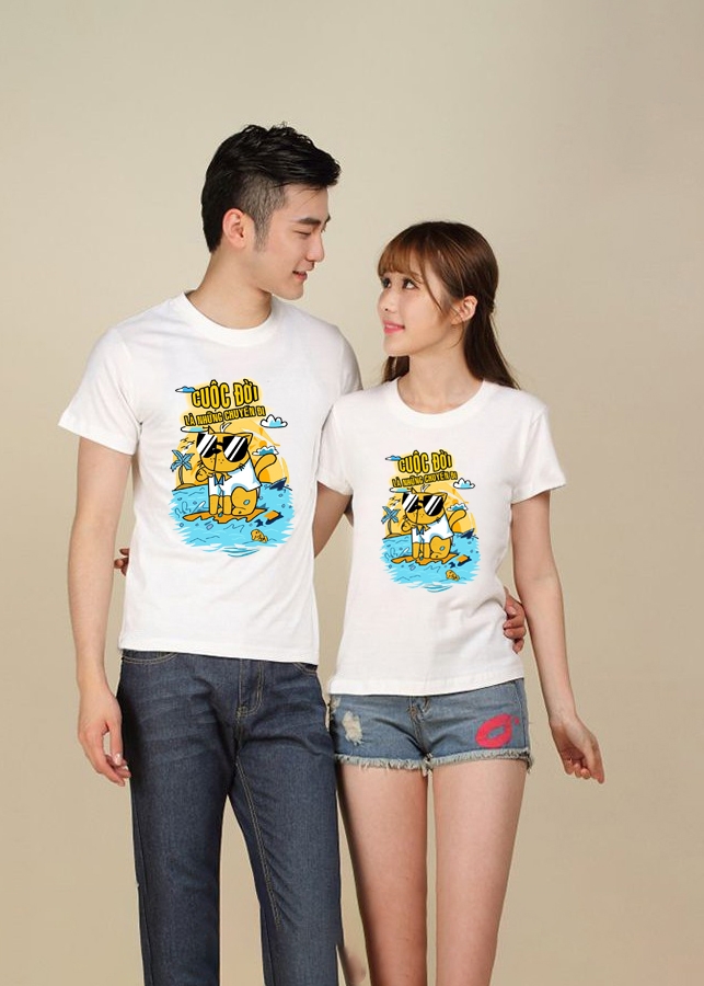 Bộ Áo Thun Đôi Chipi Cuộc Đời Là Những Chuyến Đi Màu Trắng Nam Nữ
