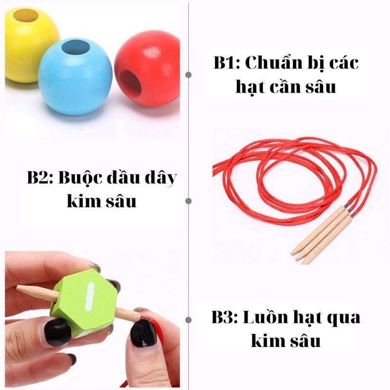 Đồ Chơi Gỗ Thông Minh The Pooh Cho Bé Xâu Luồn Hạt Chữ Số Kèm Phương Tiện Giao Thông An Toàn Cho Bé Từ 3-6 tuổi