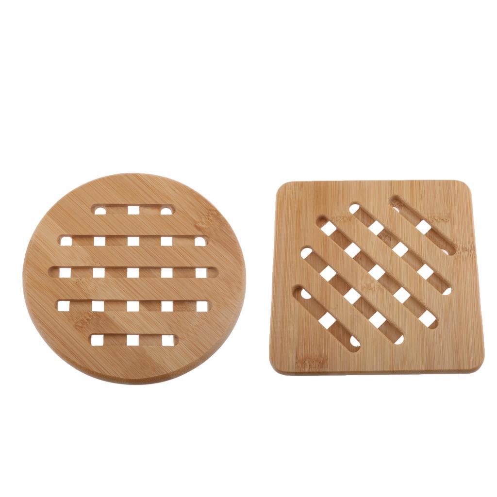2Pcs Kitchen Bamboo Hot Pads Trivet Heat Resistant Pads Teapot Trivet