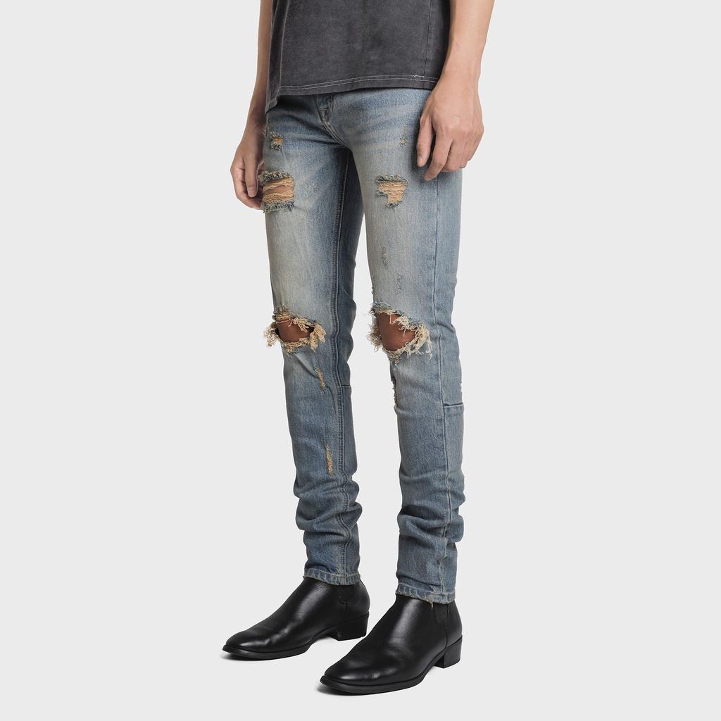 Quần Jean Nam The Luyn Black Màu Xanh Vintage Kiểu Rách Gối Form Dáng Skinny Fit