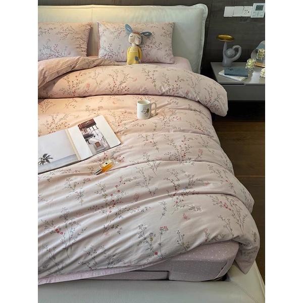 Set Cotton Living 100%cotton Hàng Nhập Khẩu Cao Cấp 4 Món Hoa Nhí Hồng Vintage