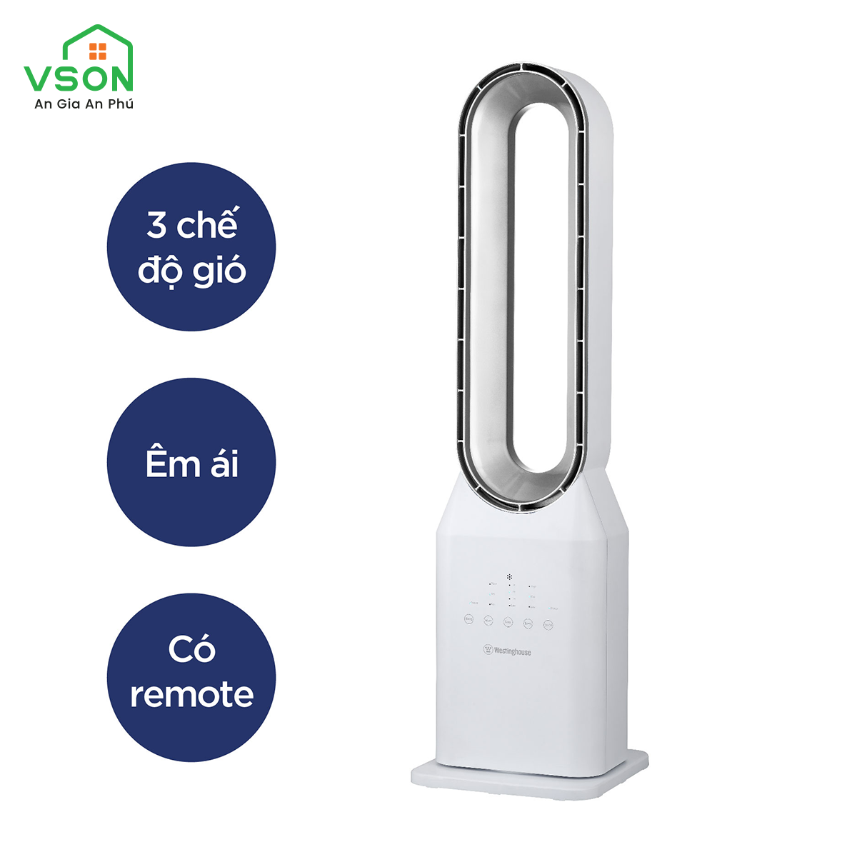 Quạt không cánh WestingHouse WSFBL04 thiết kế khí động học hoạt động êm ái Công suất 50W - Hàng chính hãng Mỹ