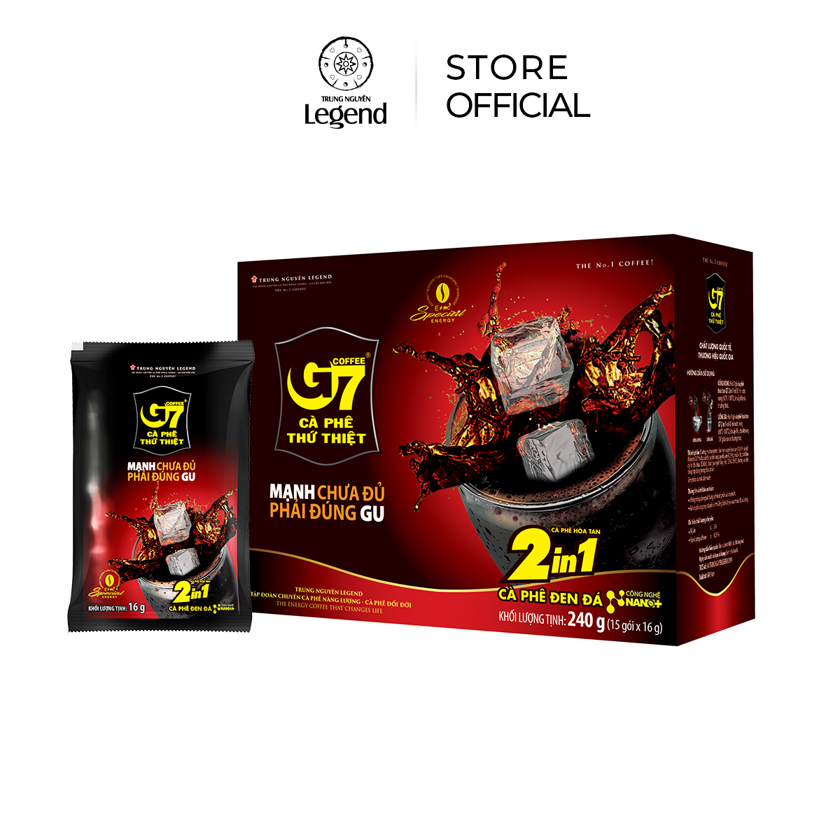 Cà Phê G7 2in1 Trung Nguyên Legend - Hòa Tan Đen (có đường) - Hộp 15 gói