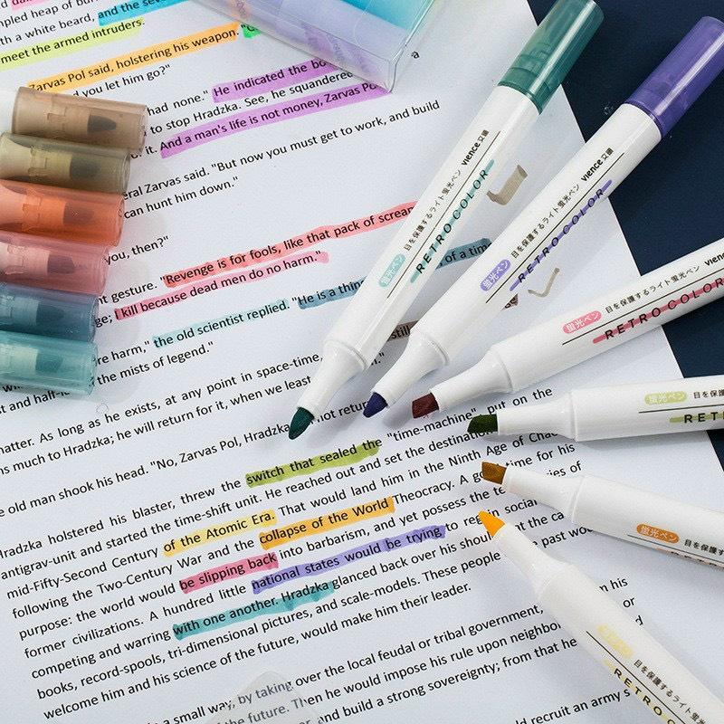 Bút dạ quang 6 màu highlight, bút đánh dấu nhớ dòng cute nhiều màu marker dễ thương