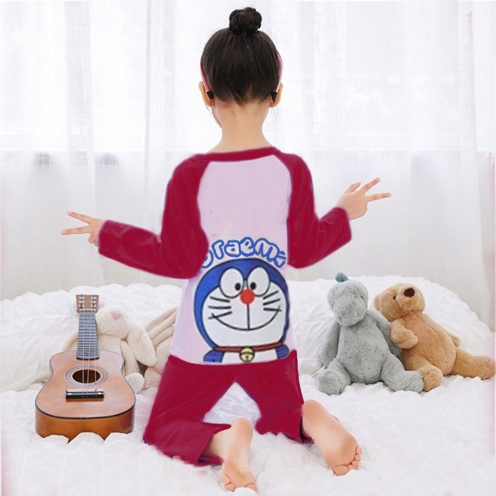 Bộ bé gái bé trai mặc ngủ hình Đôrêmon chất thun cotton mềm mại mịn mát 4 màu y hình