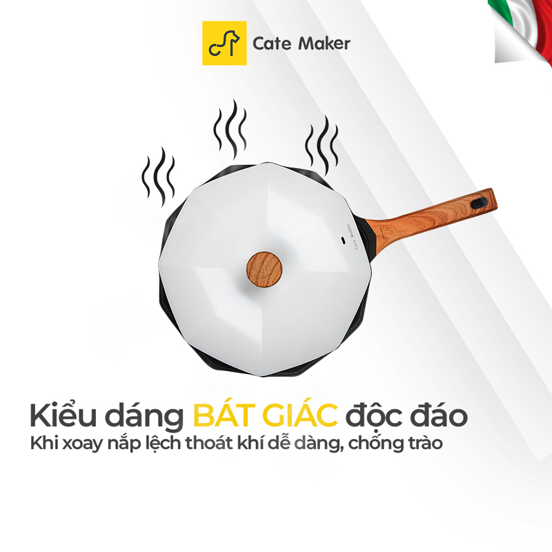 Chảo chống dính bát giác Cate-Maker INFINITE SERIES GYL-BJ24JB, thiết kế thông minh, dùng cho mọi loại bếp, size 24cm