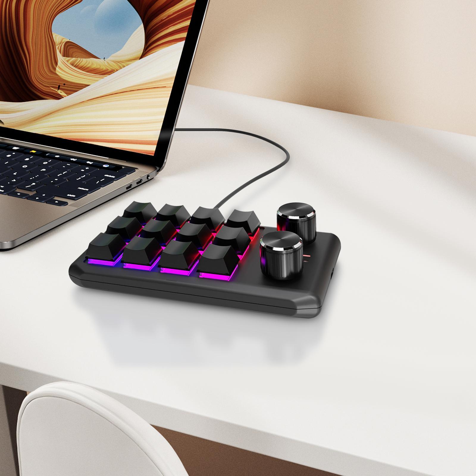 12 Keys Keyboard RGB Non Slip with USB Cable with 2 Knob Standard Keyboard Programming Keyboard Mini Keypad for Games Designers