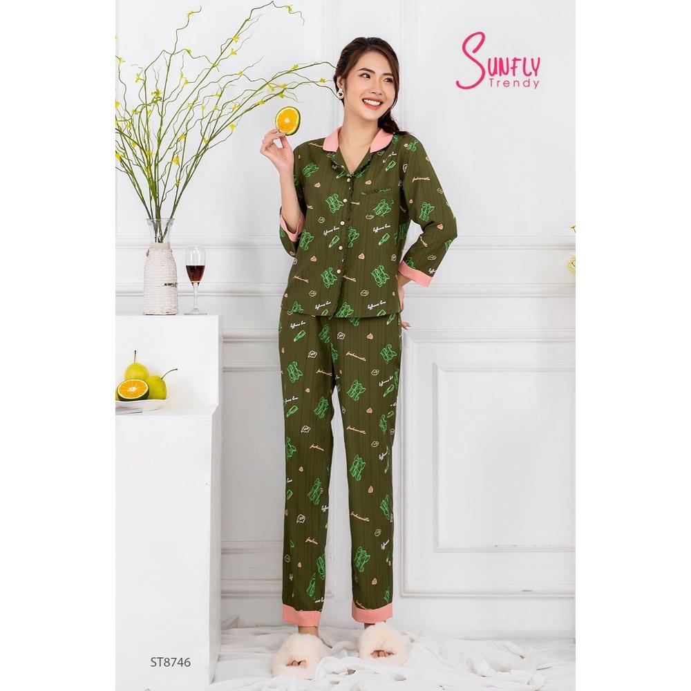 ST8746 BỘ PIJAMAS LINEN ÁO DÀI QUẦN DÀI