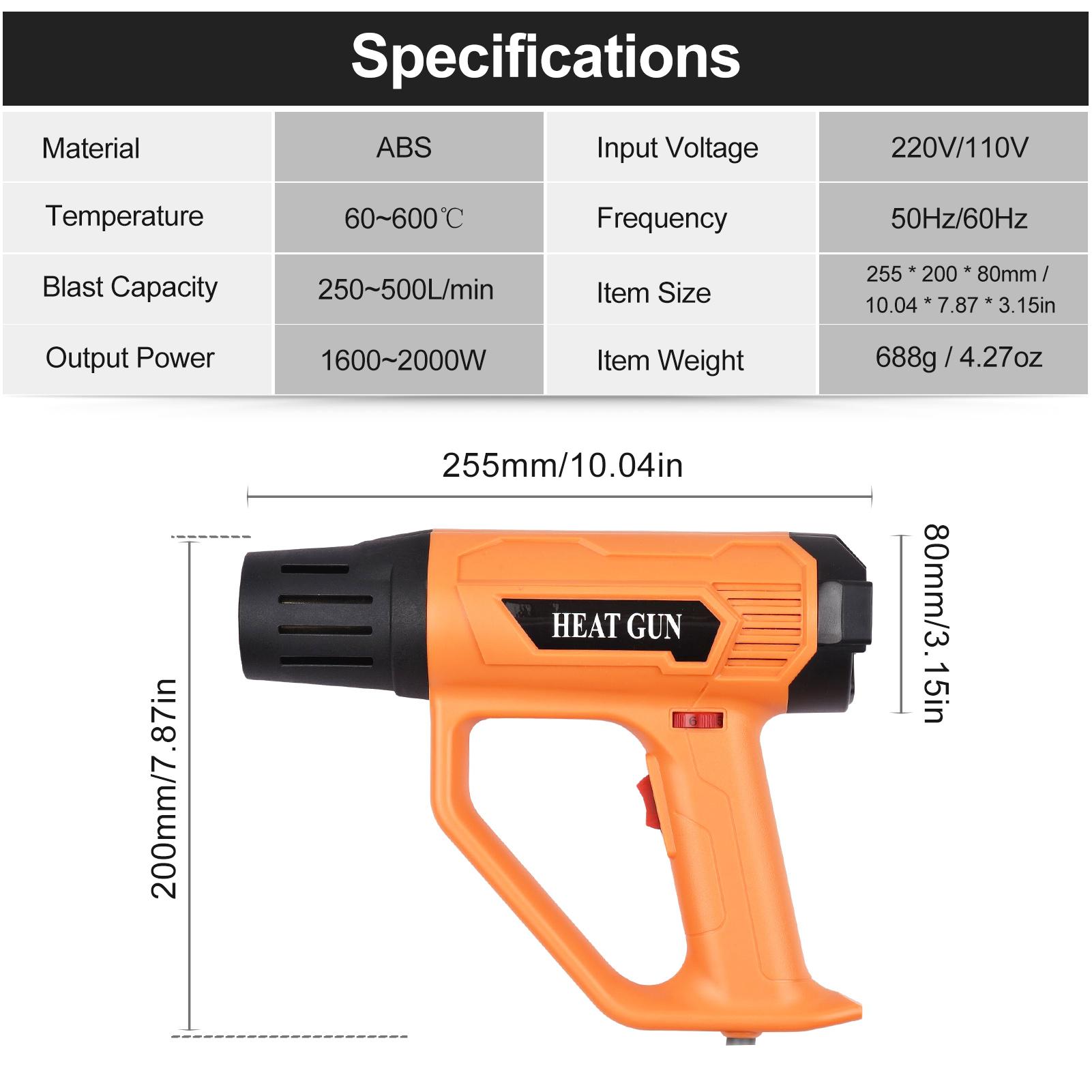 Hot Air Blower 2000W High Power Heavy Duty Fast Electronic Digital Display Heat Gun Hot Air Gun Handheld Air Heater Adjustable Temperature Rapid Heating for Handicrafts Shrink Packaging Remove Paint - EU Plug 220V