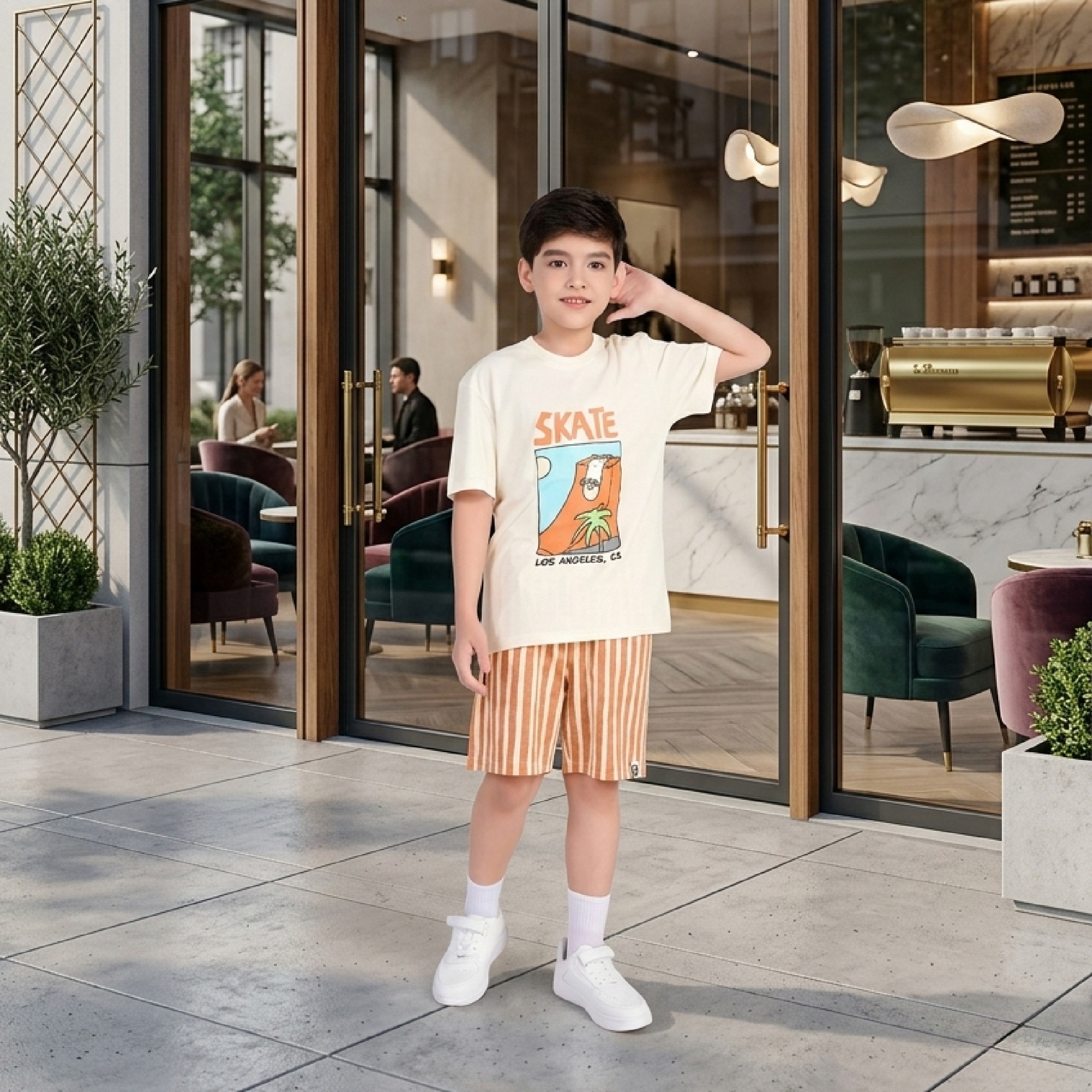 Bộ đồ hè bé trai Bigfox Miss Meow cộc tay size đại mặc nhà vải cotton cho trẻ em nam 3-11 tuổi 30kg