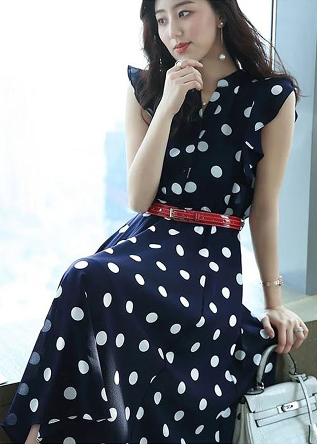 Đầm Nữ Xòe Chấm Bi - Đen