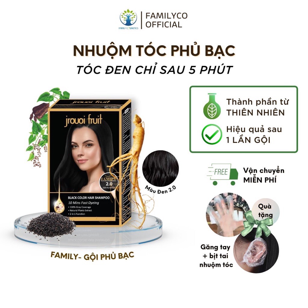 Dầu gội phủ bạc đen nâu thuốc nhuộm tóc đen thảo dược nhuộm tóc tại nhà FAMILY jrouoi fruit DẠNG GÓI