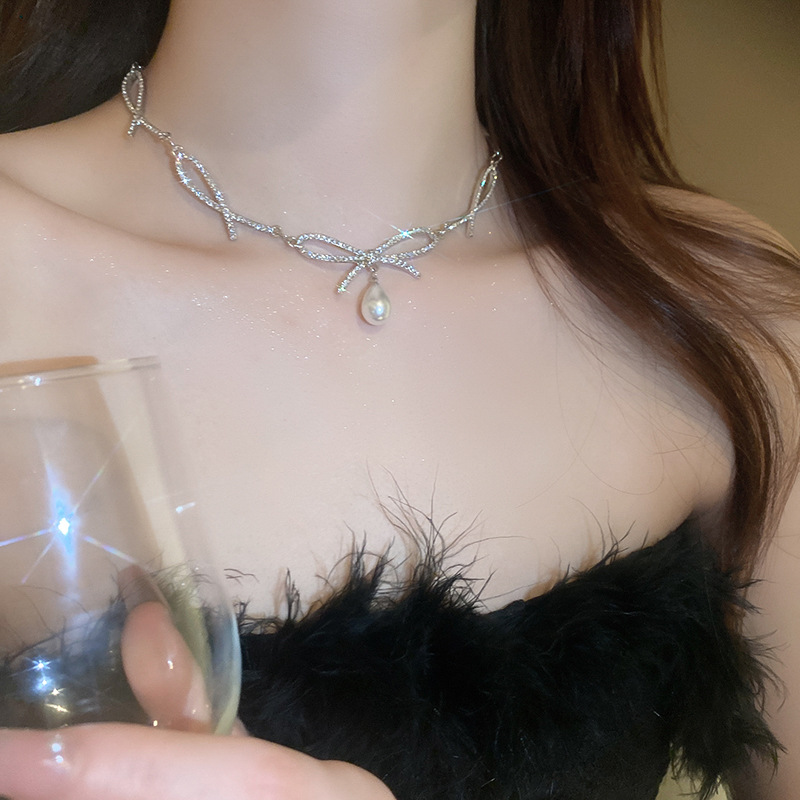 Choker nơ đính đá lấp lánh, dây chuyền vòng cổ thời trang đi tiệc sang chảnh, phụ kiện cài đầu cosplay cá tính