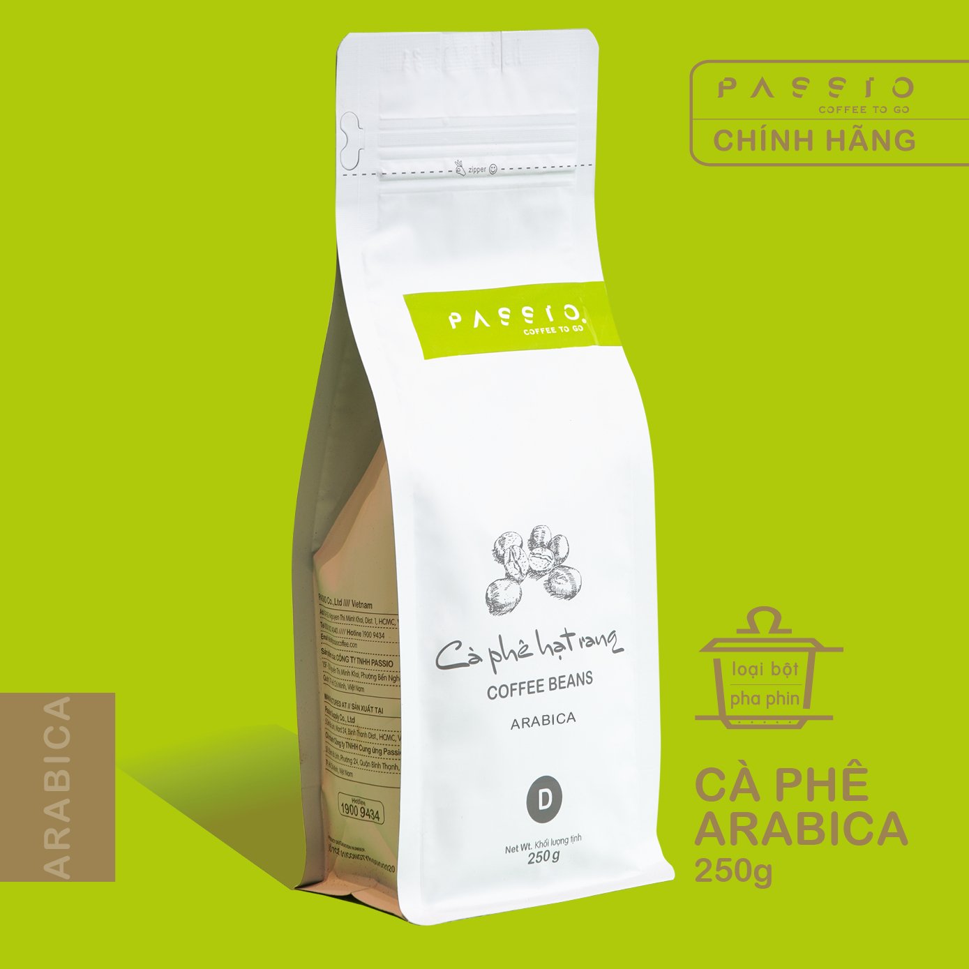 Cà phê Arabica nguyên chất rang mộc - Passio Coffee (250g)