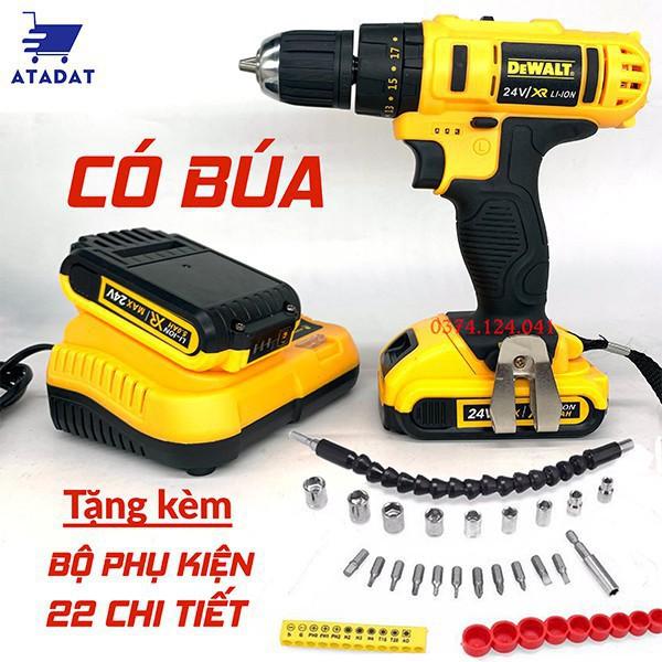 Máy Khoan Pin Cầm Tay Dewalt 24V Búa, Bắn Vít - TẶNG Phụ Kiên 22 Chi tiết - Máy Khoan 3 Chức Năng Búa - Khoan Bê Tông