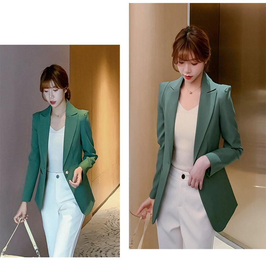 Áo vest nữ blazer suit dài tay Hàn Quốc màu trơn quý phái - Cúc áo ngọc ngà sang trọng - AG118