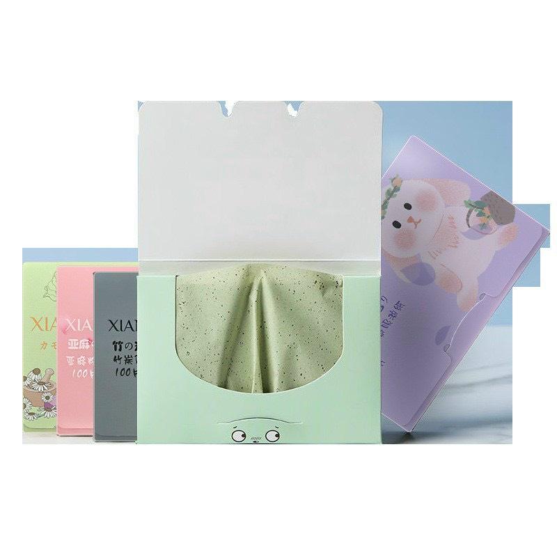 Hộp 100 Giấy Thấm Dầu Cho Da Mặt Chiết Xuất Trà Xanh/ Than Tre Dùng Cho Cả Nam Và Nữ