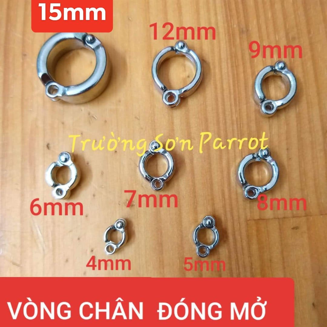 1 VÒNG CHÂN CHO VẸT DẠNG ĐÓNG MỞ đủ size (NHẪN ĐEO CHÂN cho vẹt) BẰNG INOX dùng để đeo xích cho chim