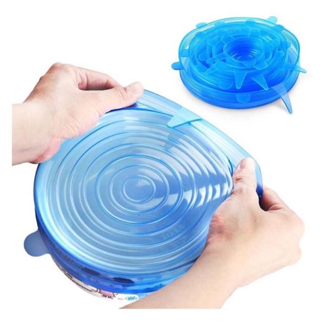 Bộ 6 Miếng Silicone Bọc Thực Phẩm Cao Cấp - Nắp đậy màng Silicon bảo quản thức ăn Dày Dặn Độ Co Giãn Tốt