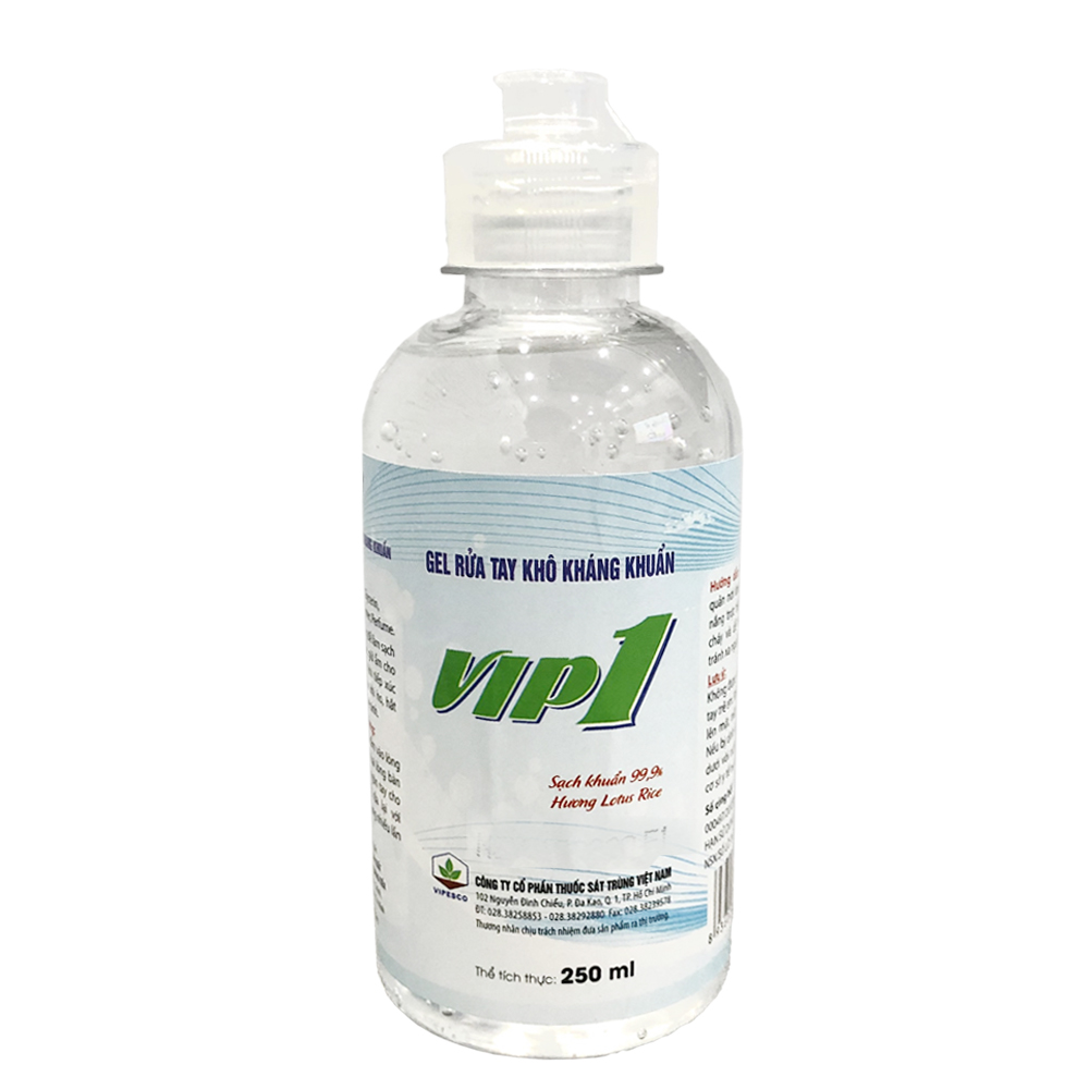 Gel Rửa Tay Khô, Gel Rửa Tay Kháng Khuẩn, Nước Rửa Tay Diệt Khuẩn Vip1 250ml Nắp Tròn -  Bảo vệ Toàn Diện, Hỗ Trợ Loại Bỏ 99,9% Vi Khuẩn, Cân Bằng Độ Ẩm Da