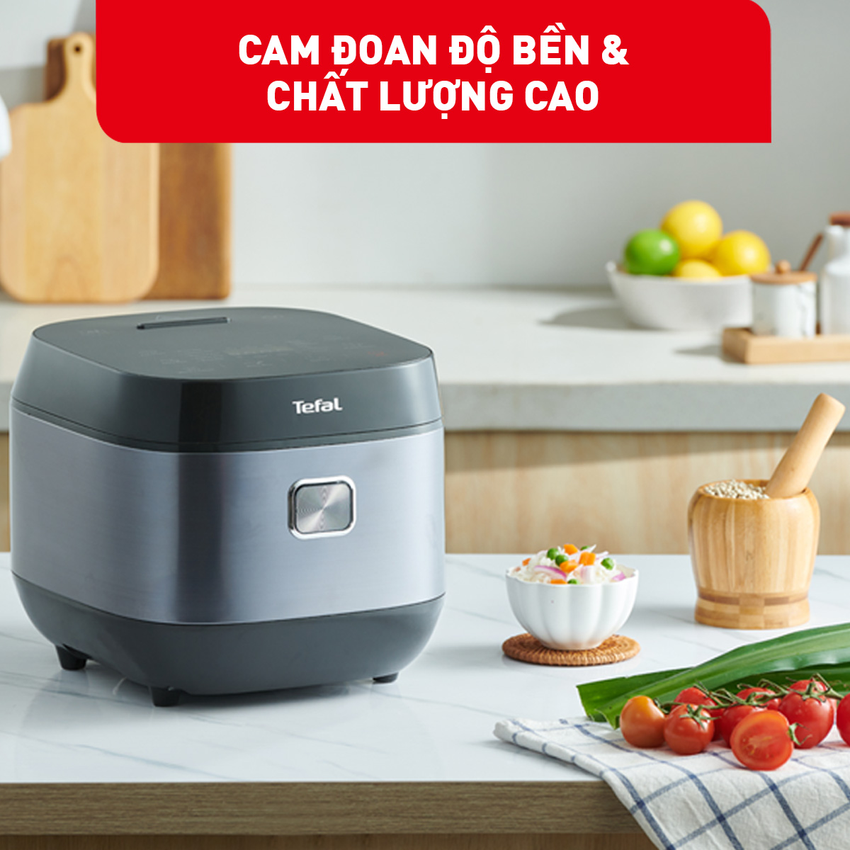 Nồi cơm điện tử Tefal 1.8L - Lòng nồi siêu dày 4mm RK776B68 - Xám - Hàng chính hãng