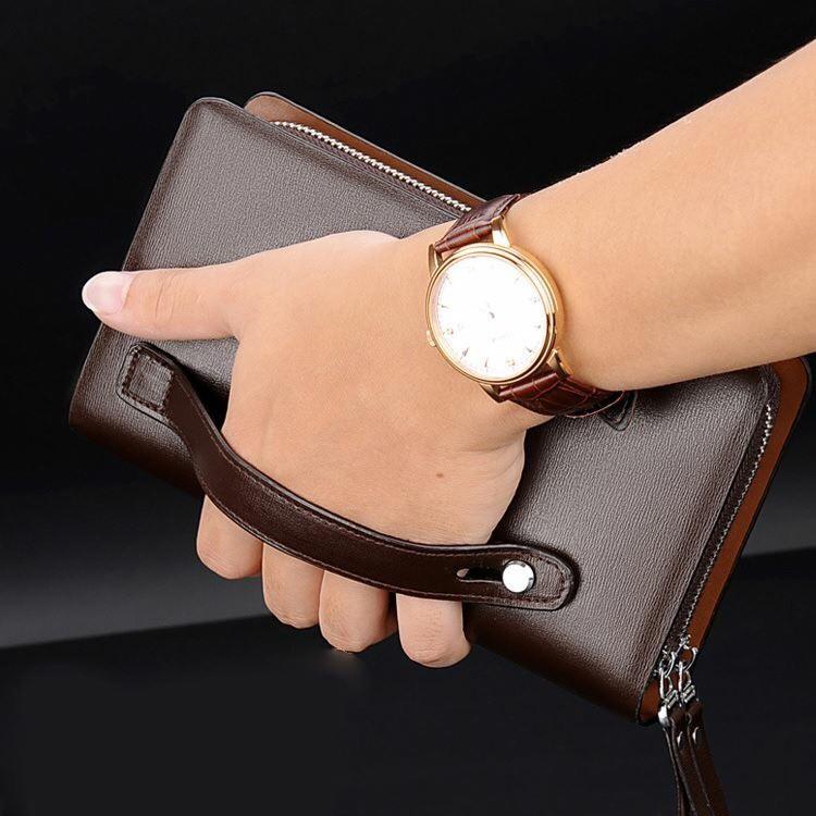 Ví cầm tay NAM NỮ da bò đẳng cấp thời trang YUEKANGAROO 2 ngăn khóa