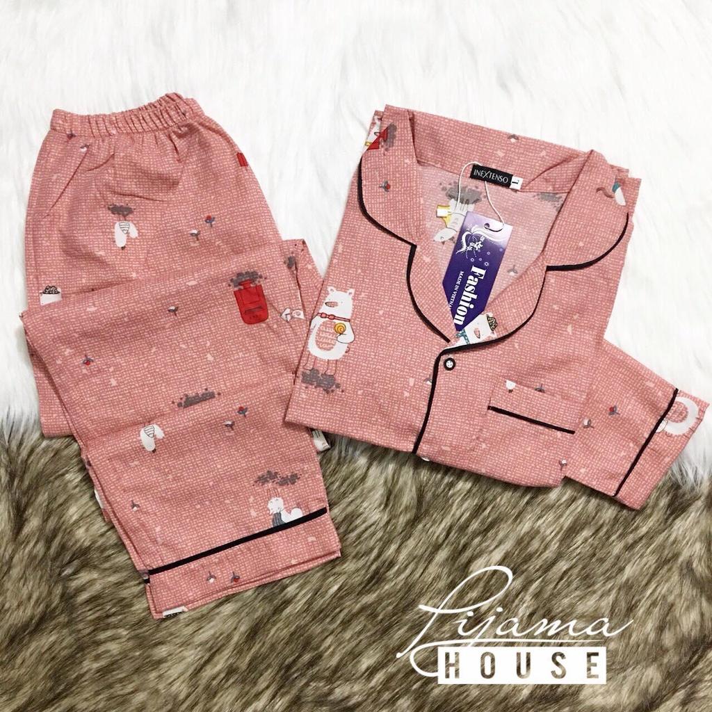 Set Bộ Pijama Tay Dài Quần Dài Vải Kate Thái .