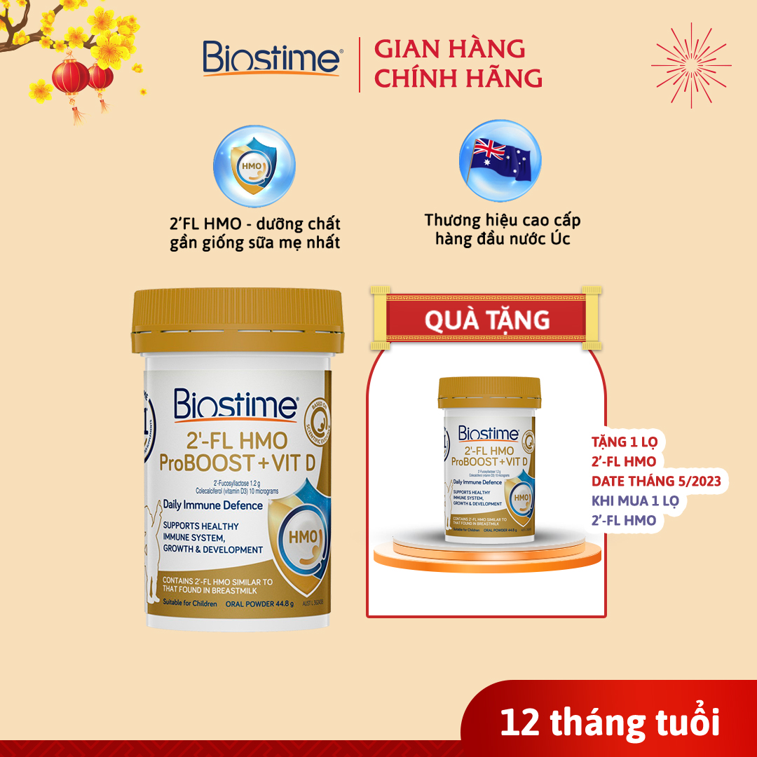 Tinh chất Hmo Biostime 2’FL Hmo Proboost Vitamin D, cải thiện biếng ăn, táo bón, tăng cường hệ miễn dịch 44,8g