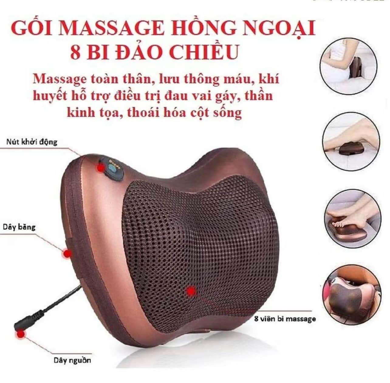Gối Massage Cổ Vai Gáy, Gối Massage 8 Bi Đa Chức Năng, Giảm Đau Nhức Mỏi Vai Gáy, Công Nghệ Nhật Bản Cao Cấp - Hàng Nhập Khẩu