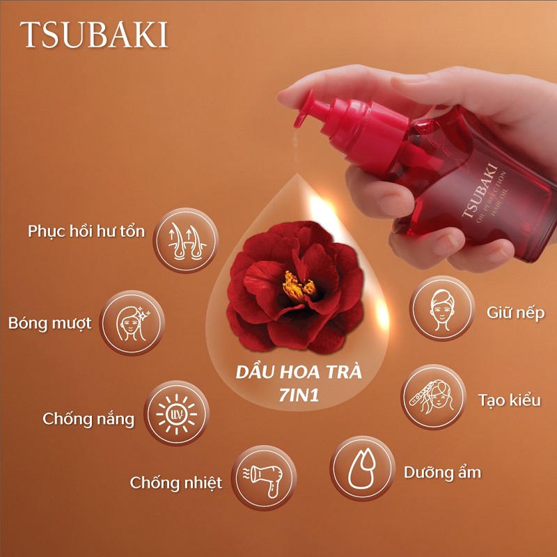 Bộ ba Tsubaki Premium Dưỡng Tóc Bóng Mượt &amp; Bảo Vệ Tóc Trước Tác Hại Của Tia UV (Gội Xả 490ml/chai + Dầu dưỡng tóc 50ml)