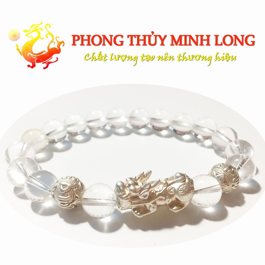 Vòng tay đá. thach anh Trắng chất lượng 5A mix Tỳ Hưu và 2 Hạt Kim Tiền Bạc hợp mệnh Kim và Thủy