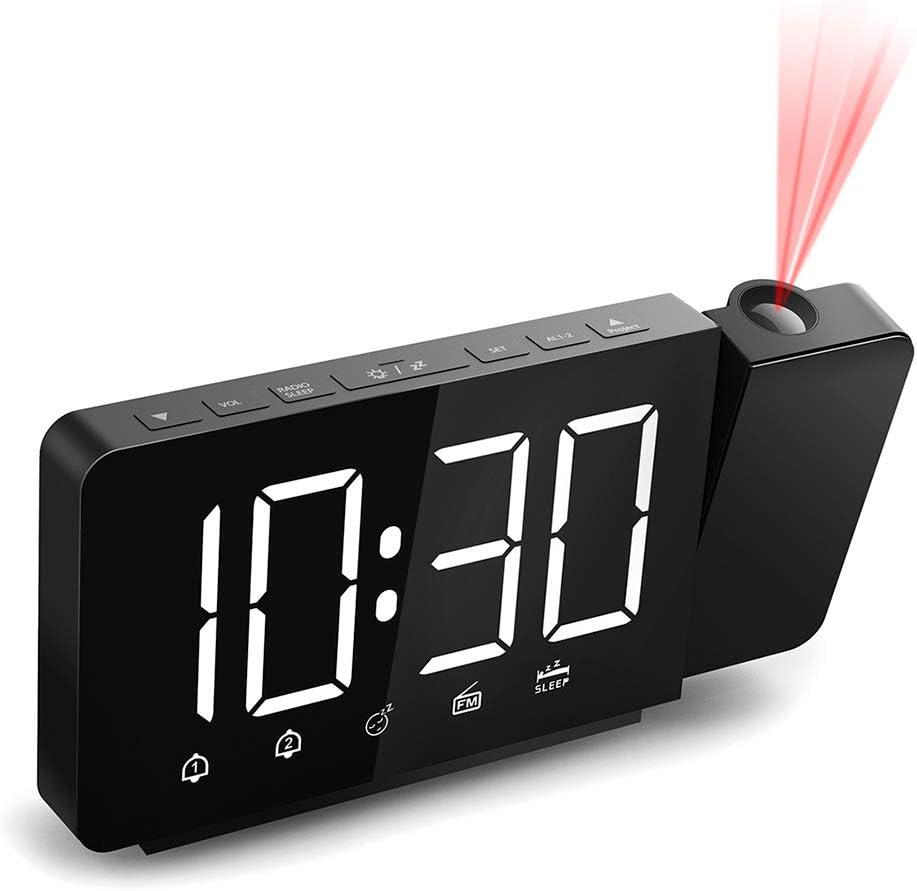 Đồng hồ báo thức, đồng hồ báo thức với màn hình LED FM Phép chiếu điện tử 7.4 'Màn hình lớn và đồng hồ 2 đồng hồ báo thức với tiếng rít quay 360 °