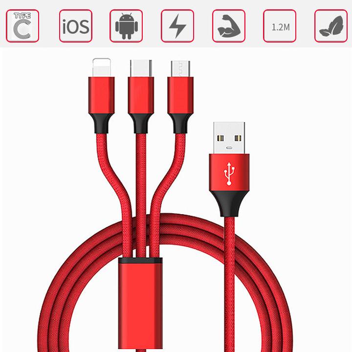 Cáp Sạc Đa Năng, Dây Sạc 3 Đầu Lightning, Micro USB, Type C - Thiết Kế Đẹp Mắt, Tinh Tế - Sử Dụng Cho Hầu Như Các Loại Điện Thoại IOS, Android - Hàng Nhập Khẩu - CAP000001