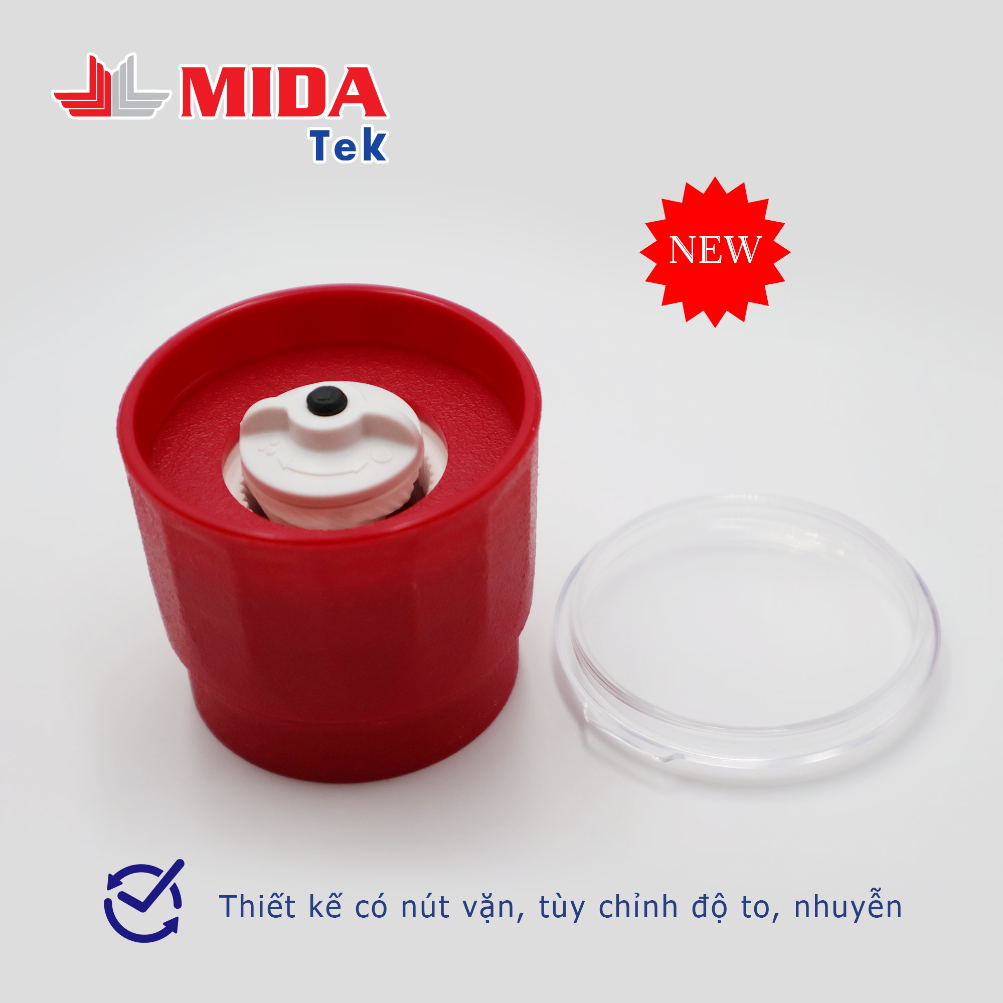 Bộ 2 Nắp xay tiêu MIDATEK cối xay ceramic Màu Đỏ cho hũ nhựa đường kính 38mm