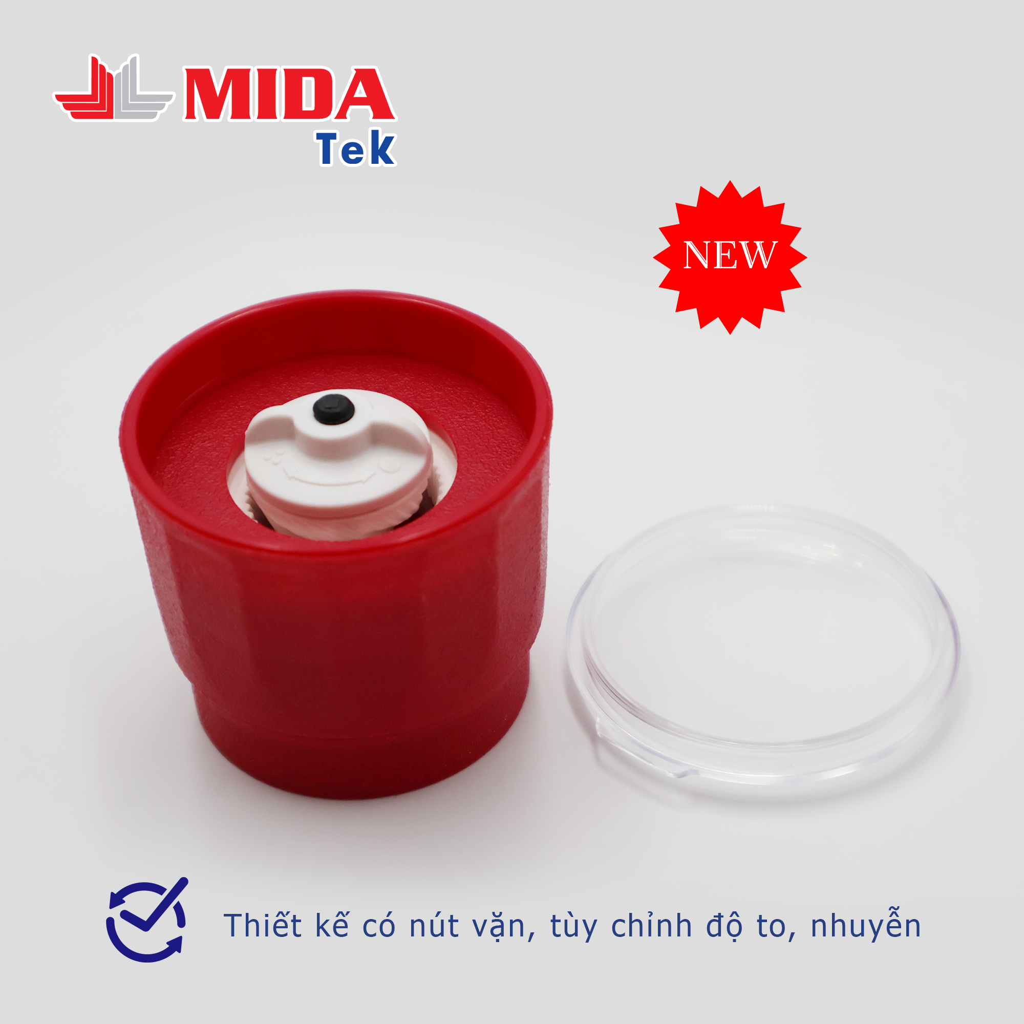 Bộ 2 Nắp xay tiêu MIDATEK cối xay ceramic Màu Đỏ cho hũ nhựa đường kính 45mm