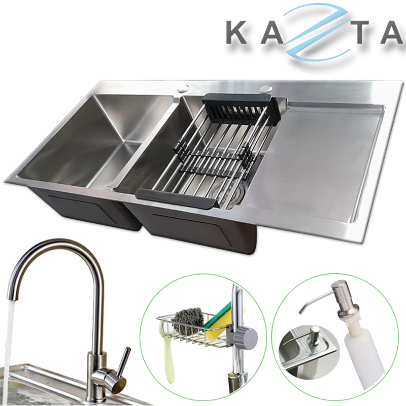 Combo Chậu Rửa Chén Bát Tiện Lợi KAZTA KZ-CB10048A Inox Gồm: Chậu Rửa Chén, Vòi Rửa Chén Nóng Lạnh Inox Và Nhiều Phụ Kiện Đi Kèm