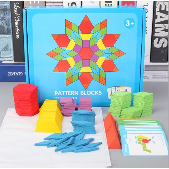 Đồ chơi ghép hình khối Pattern Blocks 155 chi tiết Montessori cho bé