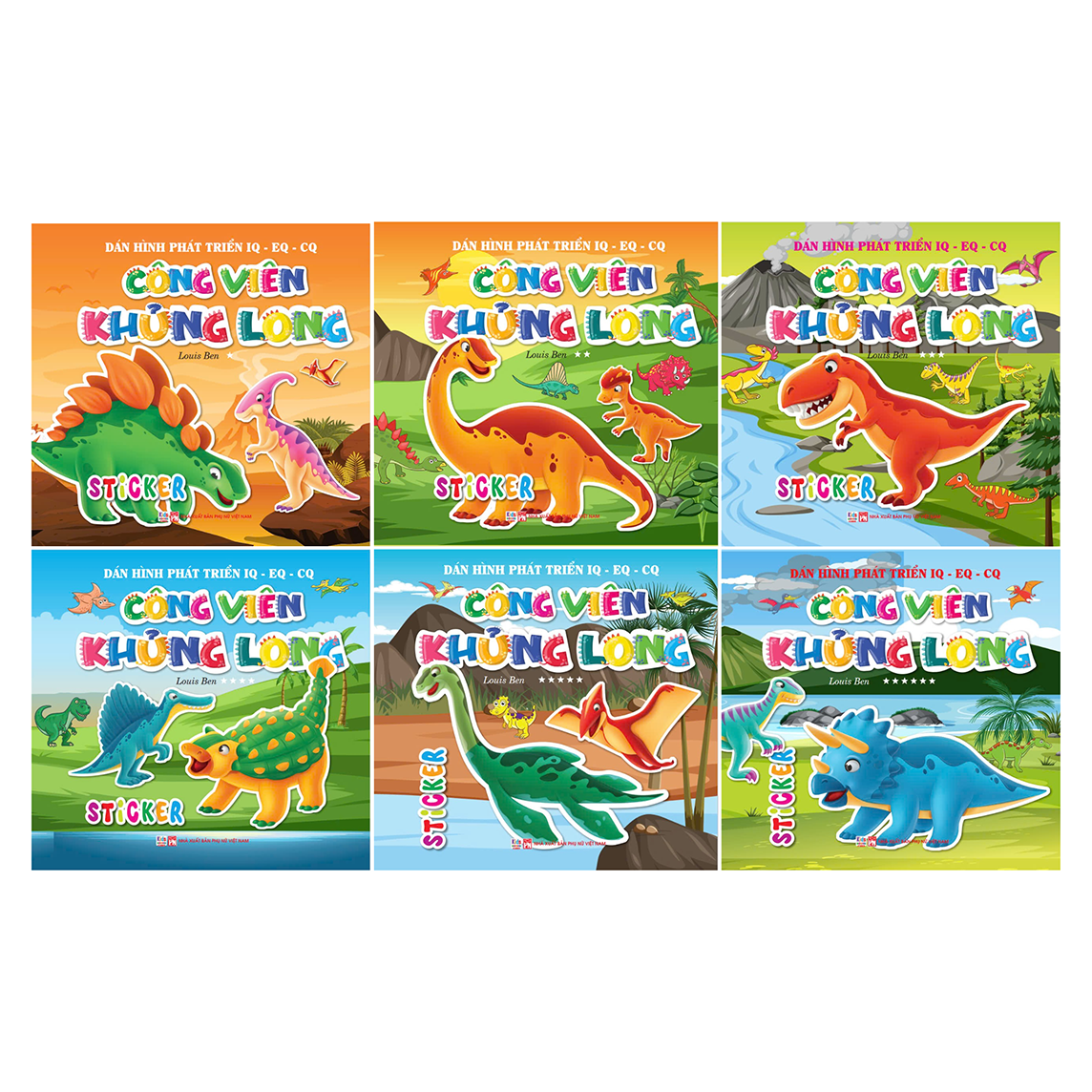 Combo 6 cuốn sticker cho bé - Công viên khủng long - Tham quan thế giới khủng long thời tiền sử - Phát triển IQ - EQ - CQ