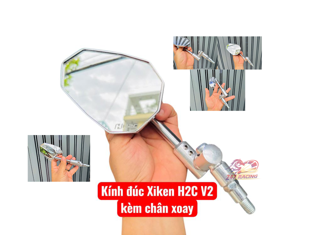Kính nhôm đúc Xiken H2c V2 Kèm Chân Xoay gắn xe máy